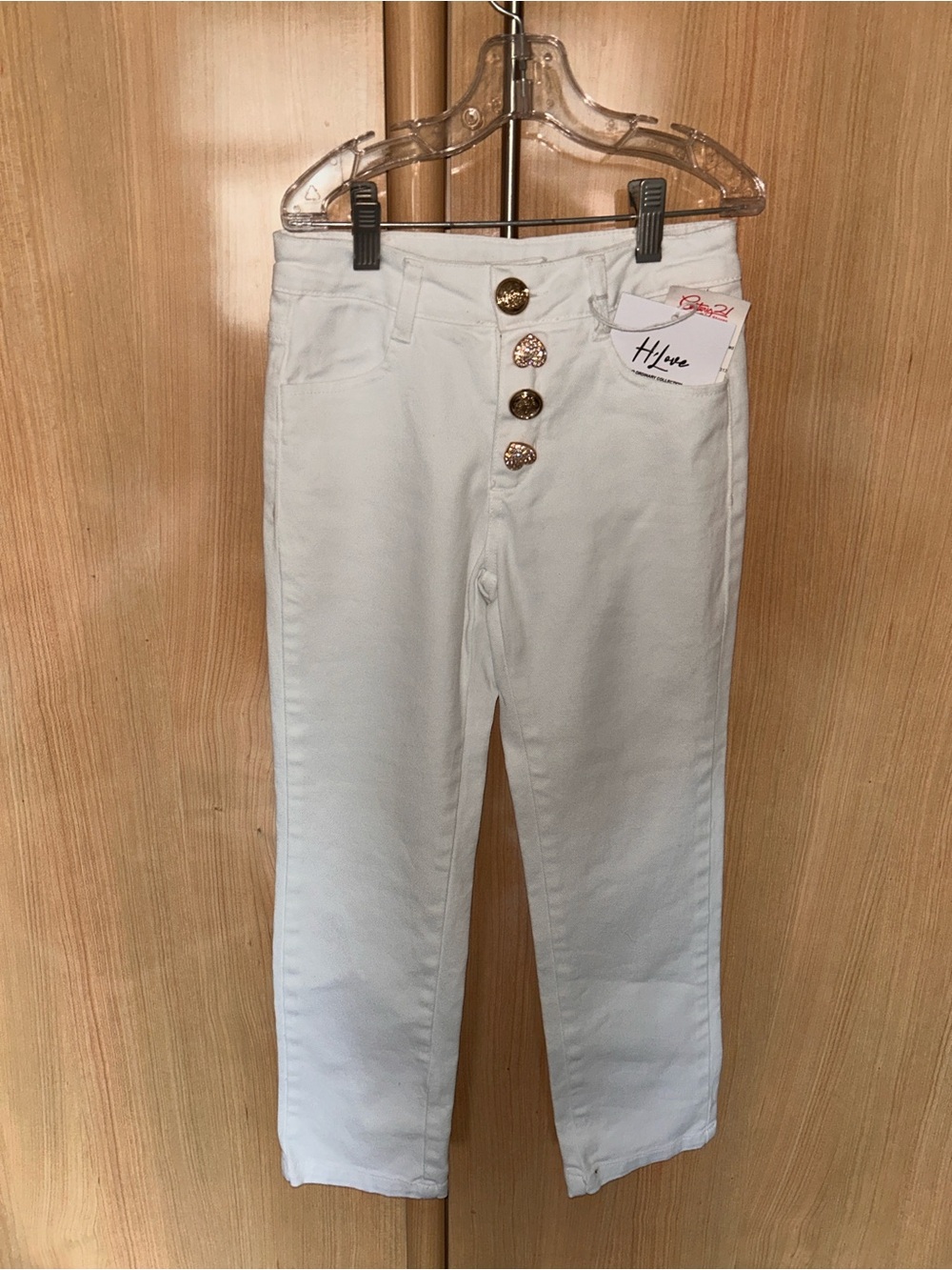 Girl’s Love White High-Rise Straight Leg Jeans with Button-Fly